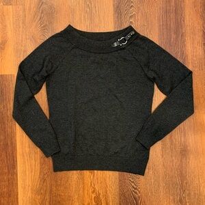 Lauren Ralph Lauren Pullover Sweater Womens L Charcoal EUC Silver Horse Buckle